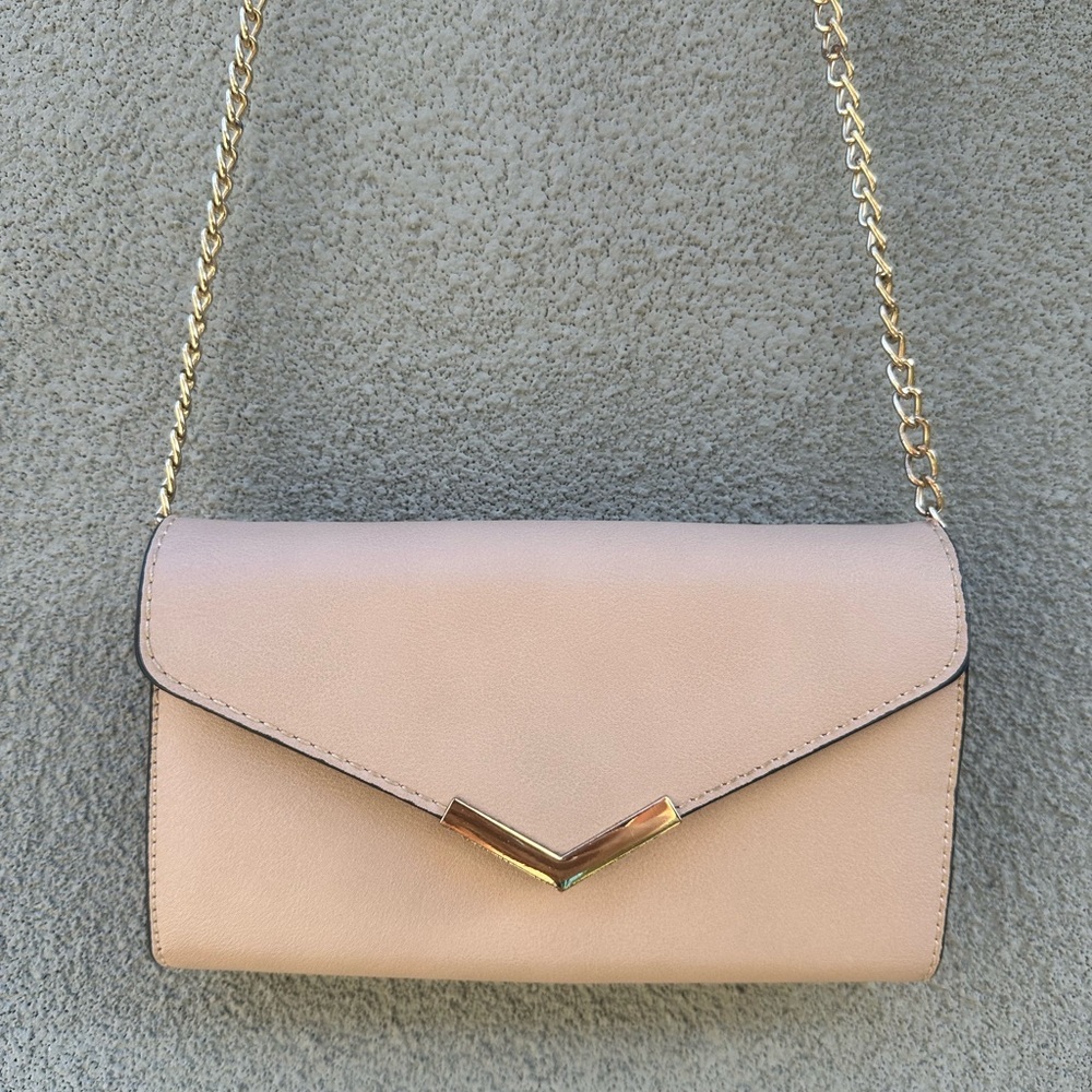 Blush Pink Crossbody Clutch with Gold Accents